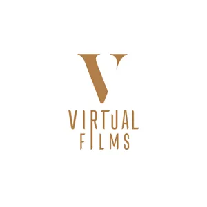 Logotipo VIRTUAL FILMS en color oro - tarifa taxi Málaga
