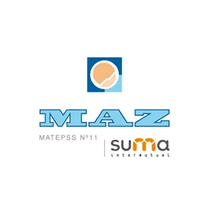 Logotipo MUTUA MAZ en colores azules y naranjas - tarifa taxi Málaga
