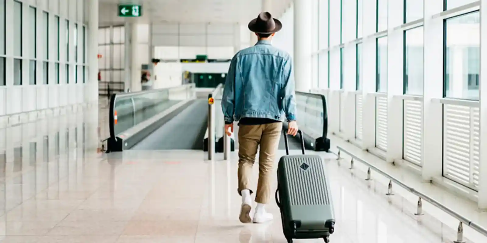 Viajero con maleta caminando por el aeropuerto