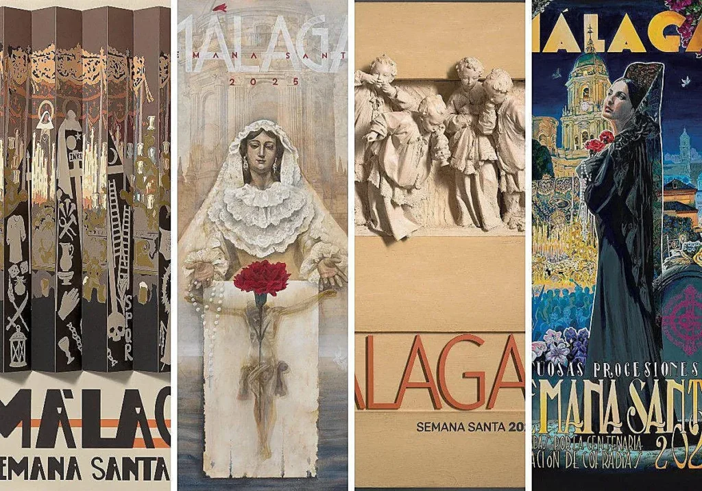 Vista de diferentes carteles de Semana Santa de Málaga