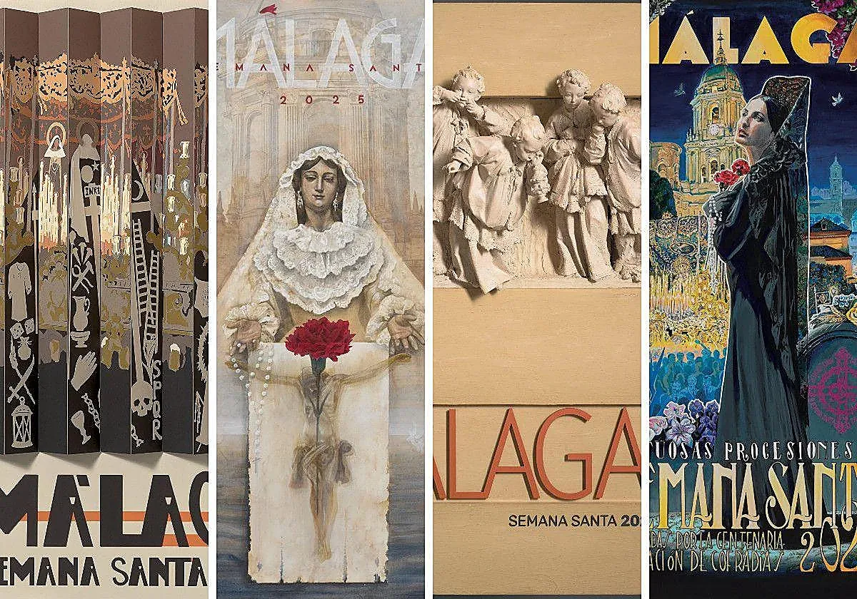 Vista de diferentes carteles de Semana Santa de Málaga
